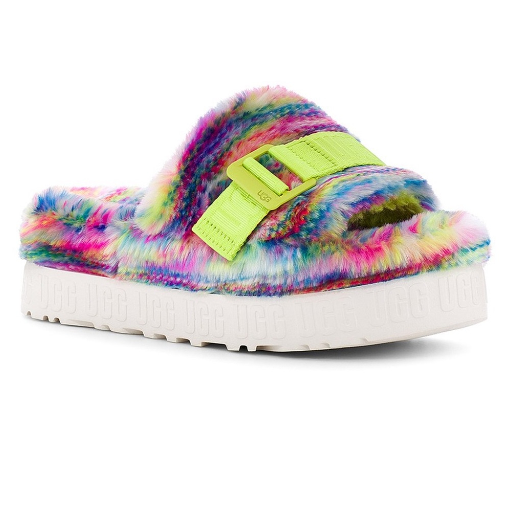 Ugg Fluffita bright multi color slippers. Slides. SZ. 8. NIB NWT